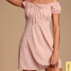COPY - Lulus Blush Embroidered Off-the-Shoulder Dress